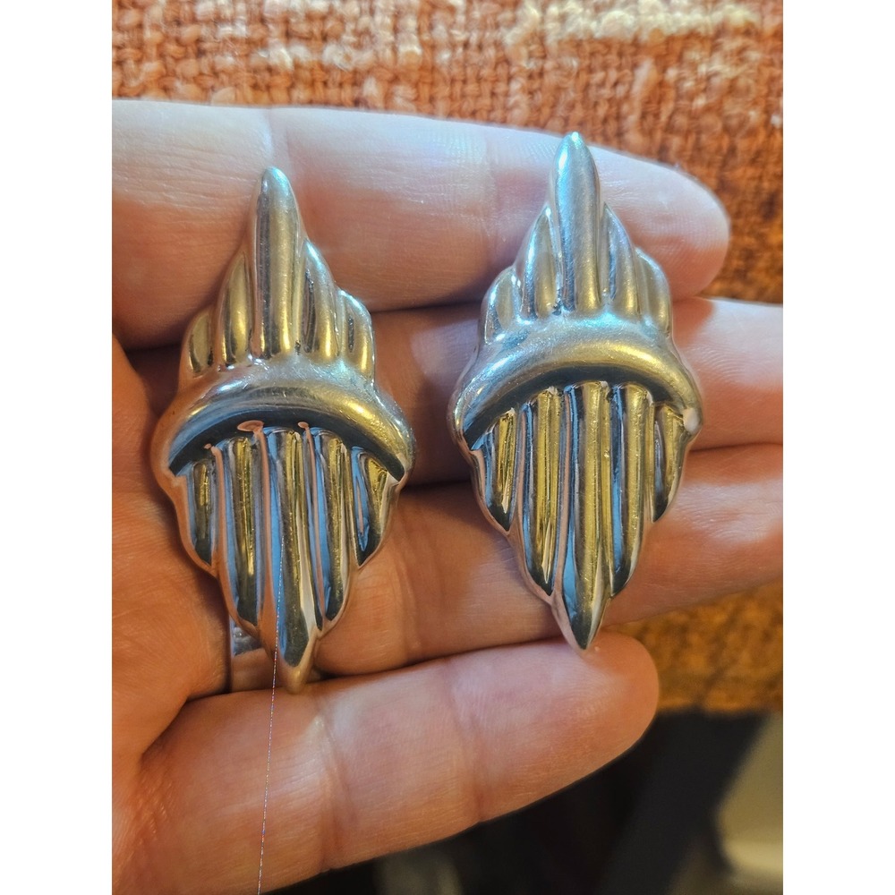 Vintage Mexican 925 Silver Modernist Fan Stud Earrings Talleres de Ballesteros